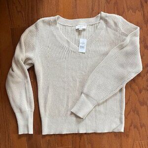 Loft Outlet Cotton Ribbed V-Neck Sweater NWT